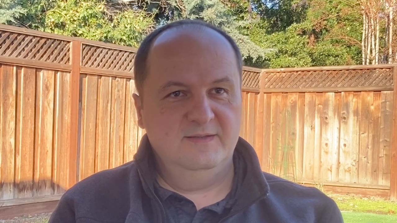 Daniel Tet for interview in a back yard