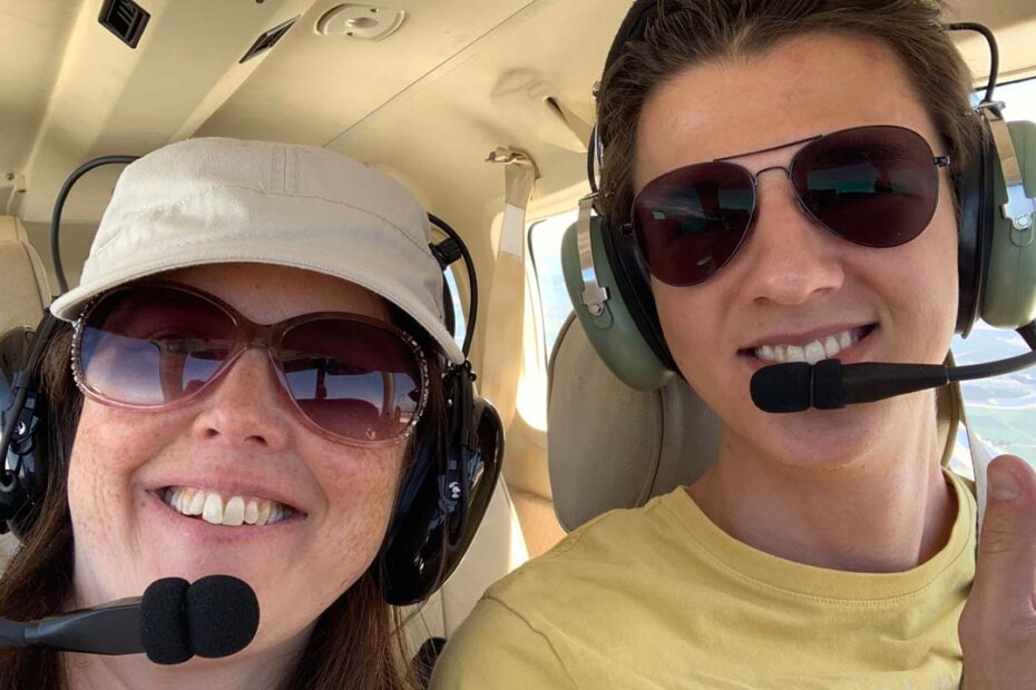 Michael Tet giving mom a flight after he passed his checkride